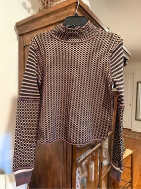 We The Free Woven Check Cowl Sweater in Brown and Black